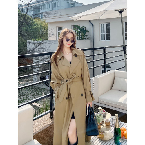 卡其色風衣外套女中長款2025春秋新款韓版寬松收腰英倫風流行大衣