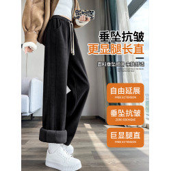 加絨香蕉濶腿褲女秋冬季2025新款東北特厚棉褲小個子直筒運動褲子