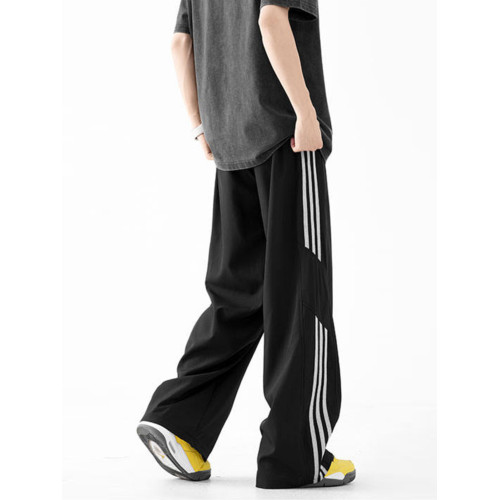 BWKA美式條紋沖鋒褲女男夏季冰絲薄款速乾休閒褲寬松濶腿拖地褲子 BWKA美式條紋沖鋒褲女男夏季冰絲薄款速乾休閒褲寬松濶腿拖地褲子