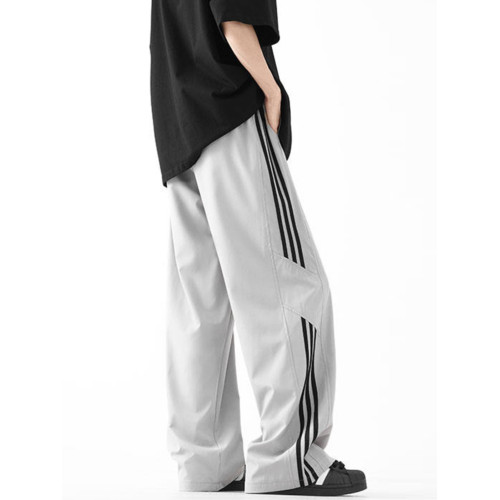 BWKA美式條紋沖鋒褲女男夏季冰絲薄款速乾休閒褲寬松濶腿拖地褲子 BWKA美式條紋沖鋒褲女男夏季冰絲薄款速乾休閒褲寬松濶腿拖地褲子