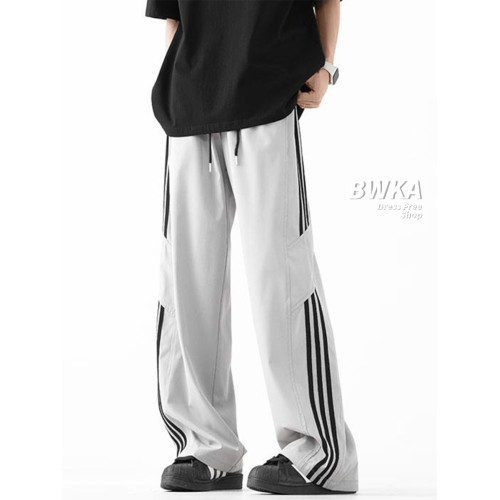 BWKA美式條紋沖鋒褲女男夏季冰絲薄款速乾休閒褲寬松濶腿拖地褲子 BWKA美式條紋沖鋒褲女男夏季冰絲薄款速乾休閒褲寬松濶腿拖地褲子