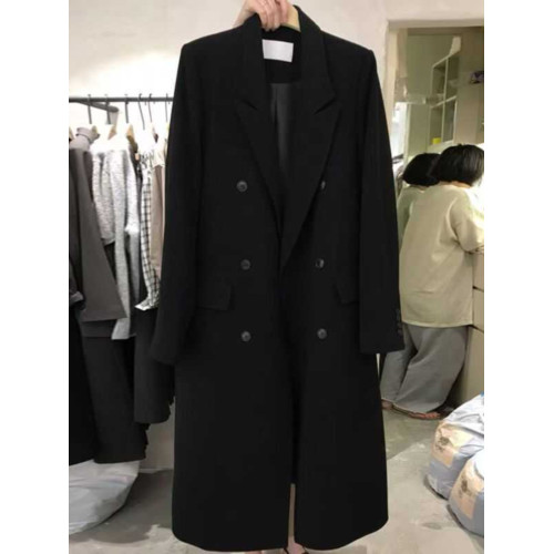 黑色風衣外套女2024秋冬季新款百搭寬松韓系高級感中長款西服大衣