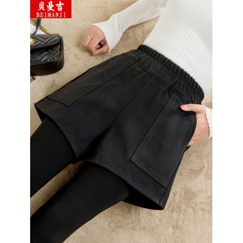 假兩件打底褲女毛呢短褲純棉褲子春秋冬薄款外穿高腰彈力加絨加厚 假兩件打底褲女毛呢短褲純棉褲子春秋冬薄款外穿高腰彈力加絨加厚