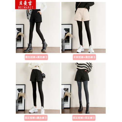 假兩件打底褲女毛呢短褲純棉褲子春秋冬薄款外穿高腰彈力加絨加厚 假兩件打底褲女毛呢短褲純棉褲子春秋冬薄款外穿高腰彈力加絨加厚