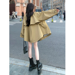 休閒短款韓系風衣外套女春秋2025新款高級感小衆好看寬松鬭篷大衣