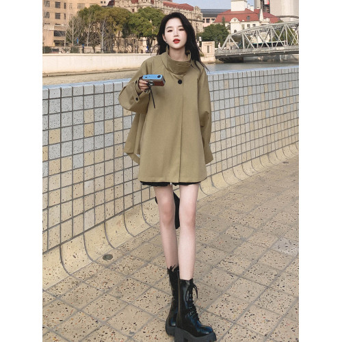 休閒短款韓系風衣外套女春秋2025新款高級感小衆好看寬松鬭篷大衣