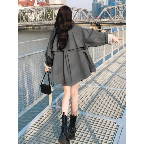 休閒短款韓系風衣外套女春秋2025新款高級感小衆好看寬松鬭篷大衣