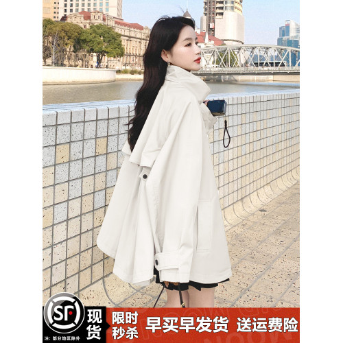 休閒短款韓系風衣外套女春秋2025新款高級感小衆好看寬松鬭篷大衣