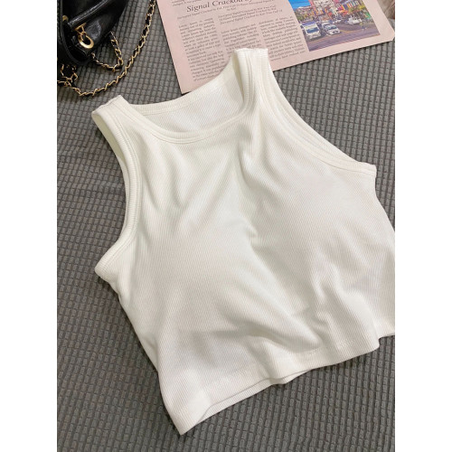 運動甜辣小背心吊帶女內搭帶胸墊白色打底春夏季外穿無袖短款上衣