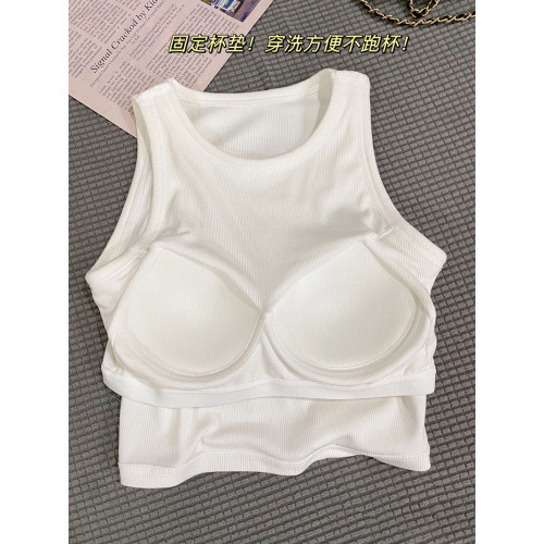運動甜辣小背心吊帶女內搭帶胸墊白色打底春夏季外穿無袖短款上衣