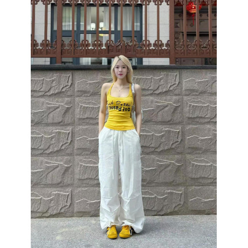 美式復古黃色字母小背心女夏季2025新款辣妹修身外穿無袖吊帶上衣