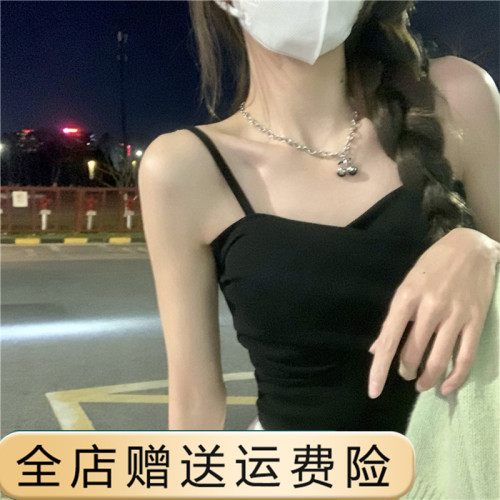 黑色吊帶小背心女秋冬季帶胸墊性感辣妹短款西裝內搭打底抹胸上衣