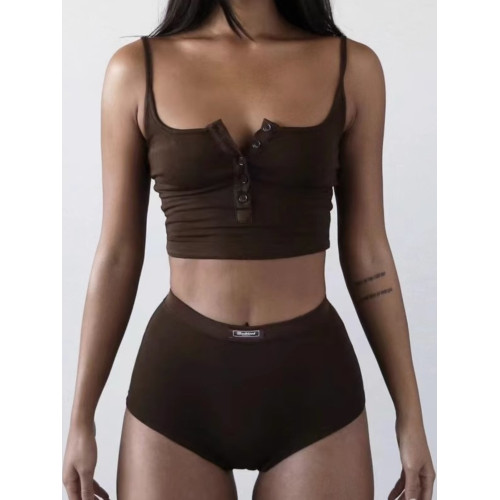 Badblood短款吊帶背心單排釦女士修身露臍性感無袖內搭辣妹上衣潮