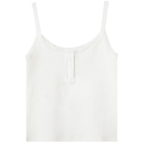 Brandy Girl螺紋蕾絲邊吊帶三粒釦BM打底純棉辣妹內搭背心上衣女