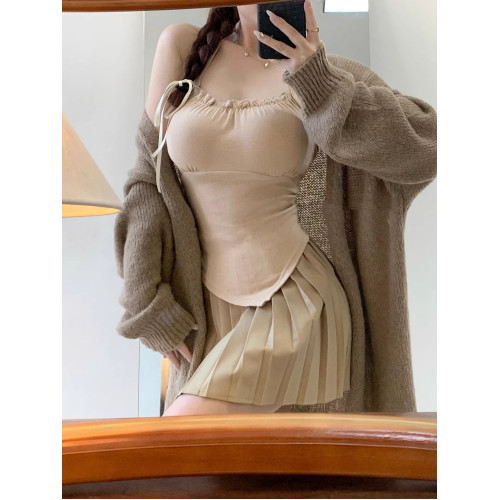 垂涎欲滴！純欲風掛脖打底吊帶背心女秋季小胸顯大帶胸墊打底上衣