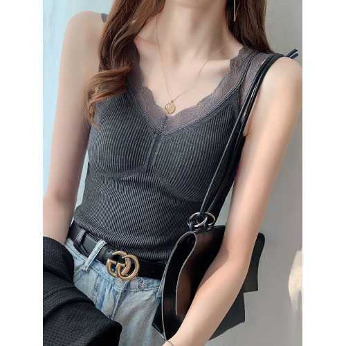 保暖吊帶背心女秋冬加絨加厚配西裝內搭打底蕾絲一體絨上衣毛絨絨