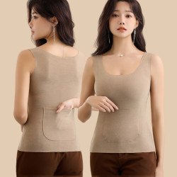 德絨保暖防寒背心女秋冬加絨加厚內搭前後雙兜打底衫髮熱無痕上衣