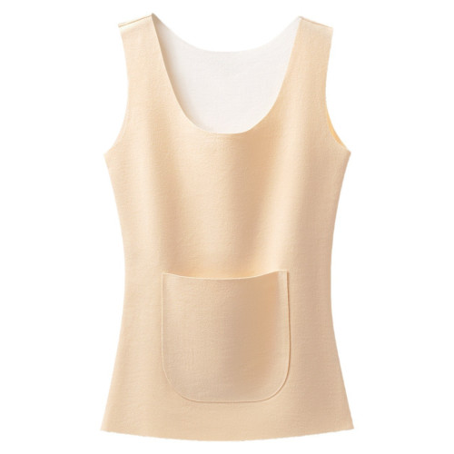 德絨保暖防寒背心女秋冬加絨加厚內搭前後雙兜打底衫髮熱無痕上衣