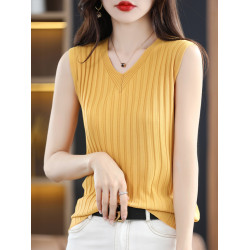 v領冰絲針織吊帶背心女夏配西裝內搭打底上衣性感修身鏤空無袖t恤