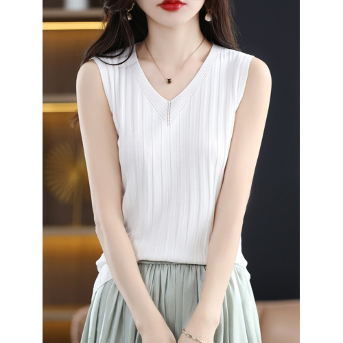 v領冰絲針織吊帶背心女夏配西裝內搭打底上衣性感修身鏤空無袖t恤