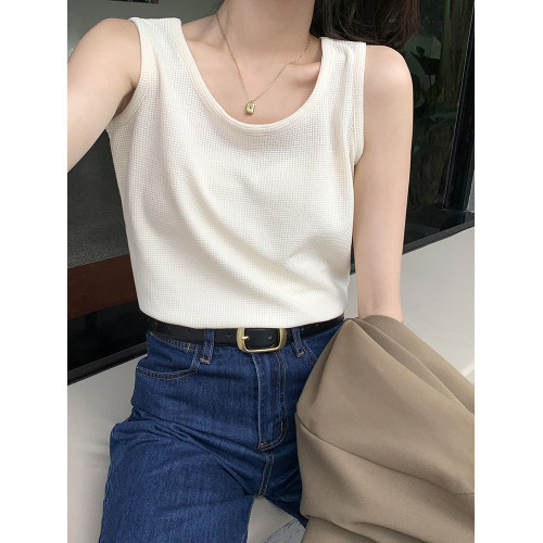 吊帶背心女內搭2025新款西裝打底無袖白色寬松華夫格上衣秋季外穿