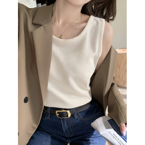 吊帶背心女內搭2025新款西裝打底無袖白色寬松華夫格上衣秋季外穿