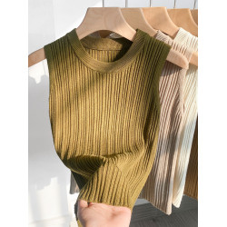 肌理感坑條針織背心女2025春夏修身顯瘦冰絲短款上衣外穿無袖吊帶