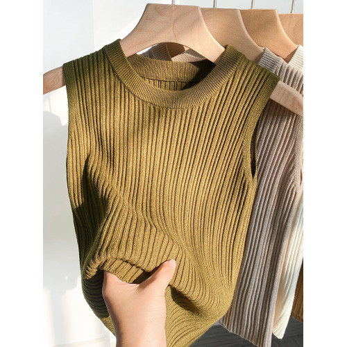 肌理感坑條針織背心女2025春夏修身顯瘦冰絲短款上衣外穿無袖吊帶