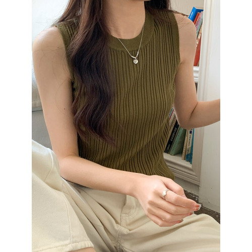 肌理感坑條針織背心女2025春夏修身顯瘦冰絲短款上衣外穿無袖吊帶