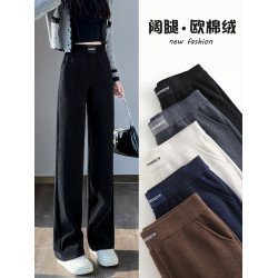 窄版濶腿褲女春秋2025新款雪尼爾小個子高腰休閒冬季加絨直筒褲子