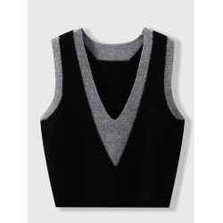 出口意大利大牌原單撤櫃餘單羊毛v領針織馬夾女曡穿背心馬夾