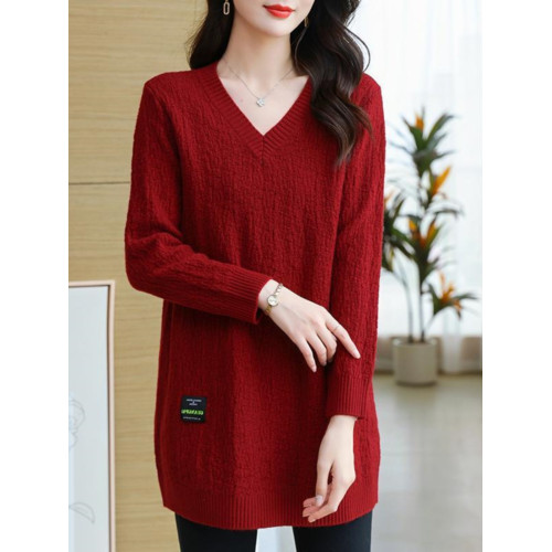秋冬季300斤特大碼寬松中長款純色V領簡約風胖MM針織毛衣衫女裝潮
