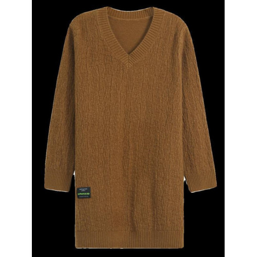 秋冬季300斤特大碼寬松中長款純色V領簡約風胖MM針織毛衣衫女裝潮