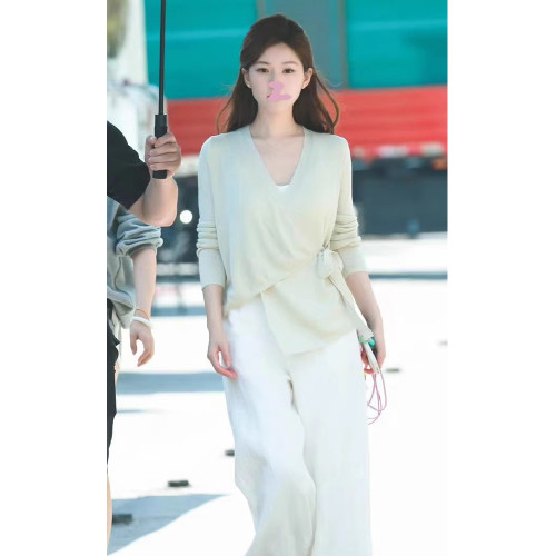 許我耀眼趙露思許妍同款不規則系帶針織衫女薄款冰絲百搭防曬衣服 許我耀眼趙露思許妍同款不規則系帶針織衫女薄款冰絲百搭防曬衣服