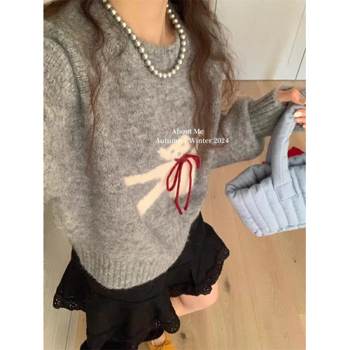 韓國毛衣寬松軟糯奶fufu減齡卡通小熊系繩上衣女2024秋冬款針織衫 韓國毛衣寬松軟糯奶fufu減齡卡通小熊系繩上衣女2024秋冬款針織衫