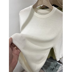 圓領中袖打底衫女2025秋季新款修身軟糯薄款針織衫內搭五分袖上衣