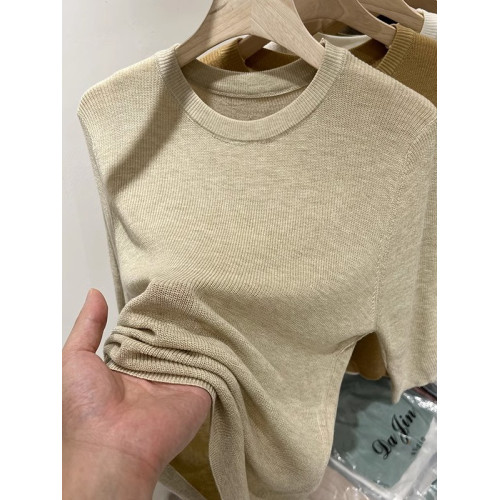 圓領中袖打底衫女2025秋季新款修身軟糯薄款針織衫內搭五分袖上衣 圓領中袖打底衫女2025秋季新款修身軟糯薄款針織衫內搭五分袖上衣