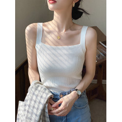 黑打底方領小背心女2025新款內搭白色吊帶夏季外穿大碼針織上衣