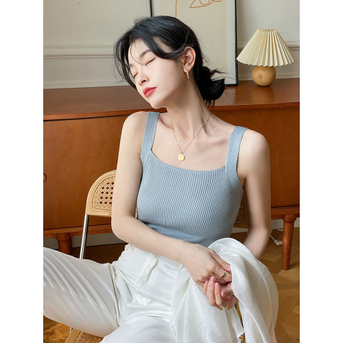 黑打底方領小背心女2025新款內搭白色吊帶夏季外穿大碼針織上衣