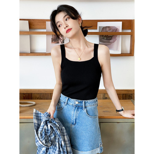 黑打底方領小背心女2025新款內搭白色吊帶夏季外穿大碼針織上衣