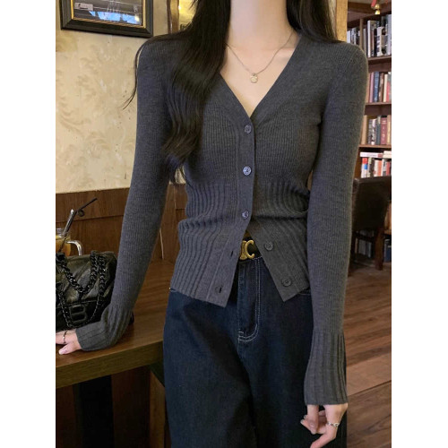 小香風灰色針織開衫女秋冬高級感內搭軟糯親膚毛衣外套v領上衣潮 小香風灰色針織開衫女秋冬高級感內搭軟糯親膚毛衣外套v領上衣潮