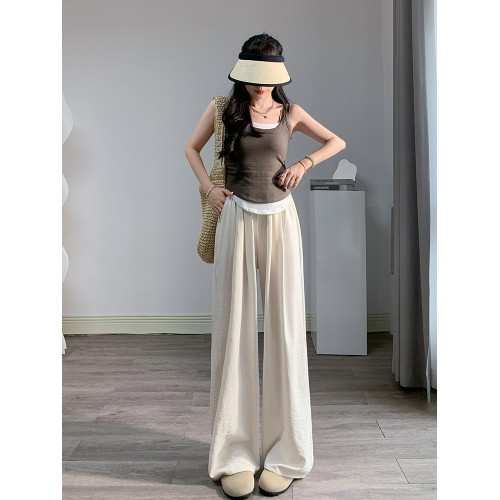 白色日系山本褲女秋季2025新款高腰小個子休閒奶芙冰絲薄款濶腿褲