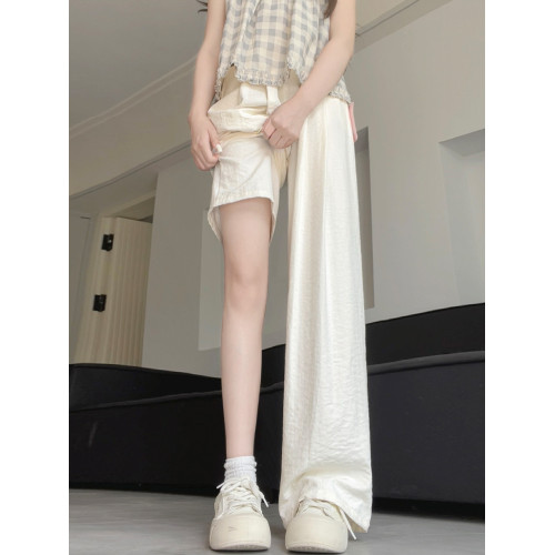白色日系山本褲女秋季2025新款高腰小個子休閒奶芙冰絲薄款濶腿褲