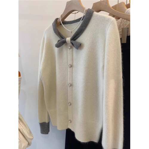 灰色浣熊絨蝴蝶結毛衣女秋冬軟糯慵懶針織開衫外套設計感打底上衣 灰色浣熊絨蝴蝶結毛衣女秋冬軟糯慵懶針織開衫外套設計感打底上衣