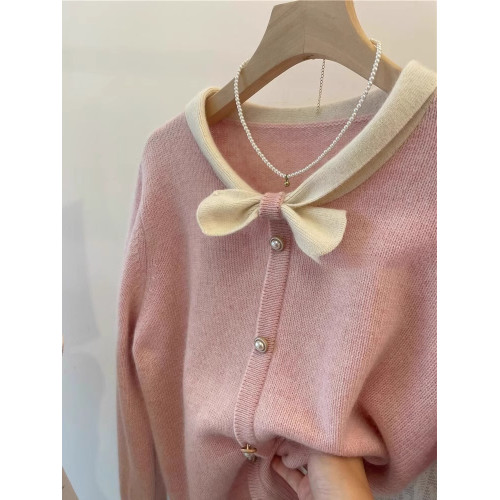 灰色浣熊絨蝴蝶結毛衣女秋冬軟糯慵懶針織開衫外套設計感打底上衣 灰色浣熊絨蝴蝶結毛衣女秋冬軟糯慵懶針織開衫外套設計感打底上衣