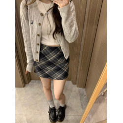 灰色新款韓系粗麻花刺綉針織開衫女2025春秋季學院風短款外套上衣