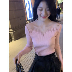 2025秋冬季新款法式溫柔風別致針織衫上衣女高級感顯瘦內搭打底衫