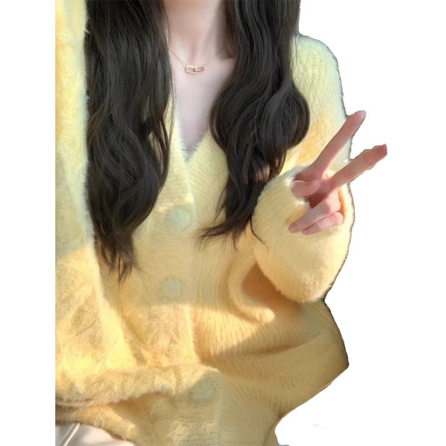 溫柔風軟糯奶黃色毛衣外套女秋冬2025新款寬松外搭馬海毛針織開衫 溫柔風軟糯奶黃色毛衣外套女秋冬2025新款寬松外搭馬海毛針織開衫