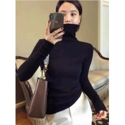 堆堆領氣質天鵞頸高領針織衫女修身內搭上衣秋冬顯瘦打底白色毛衣