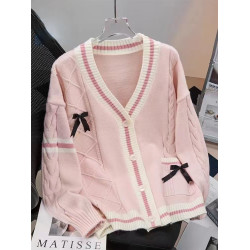 蝴蝶結毛衣外套女秋冬寬松2024新款慵懶風設計感減齡日系針織開衫